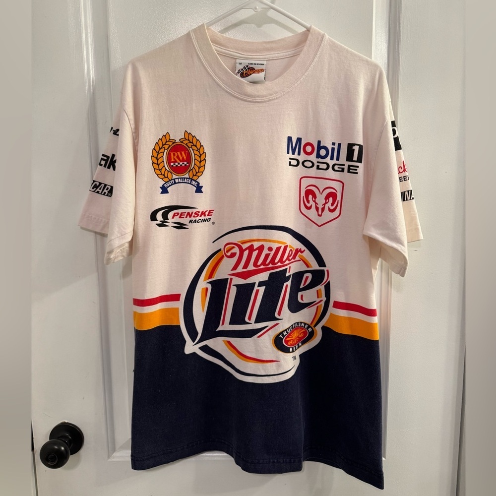 Vintage NASCAR Chase Authentic Rusty Wallace Miller Lite AOP Tee Medium